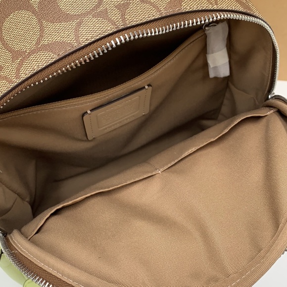 COACH NWT COURT BACKPACK IN SIGNATURE CANVAS KHAKI PALE LIME COLOR - Picture 13 of 16